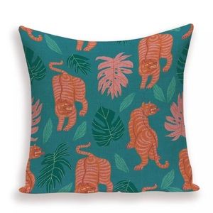Pillow Cover Tiger Pink + Teal Green 17.7” x 17.7”